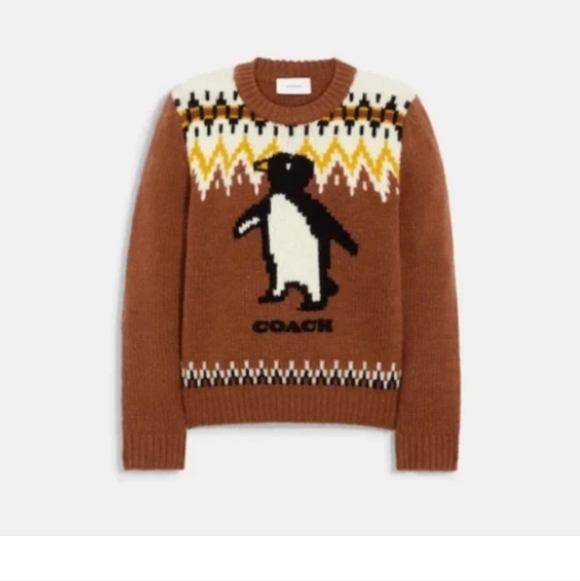 Coach Sweaters - Coach Brown Crewneck Sweater with Penguin Design